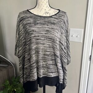 Eileen Fisher Organic Linen Poncho One Size‎ OS Black Multicolor Lightweight